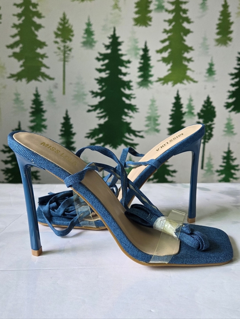 Miss Lola Blue Strappy Lace up Heels.